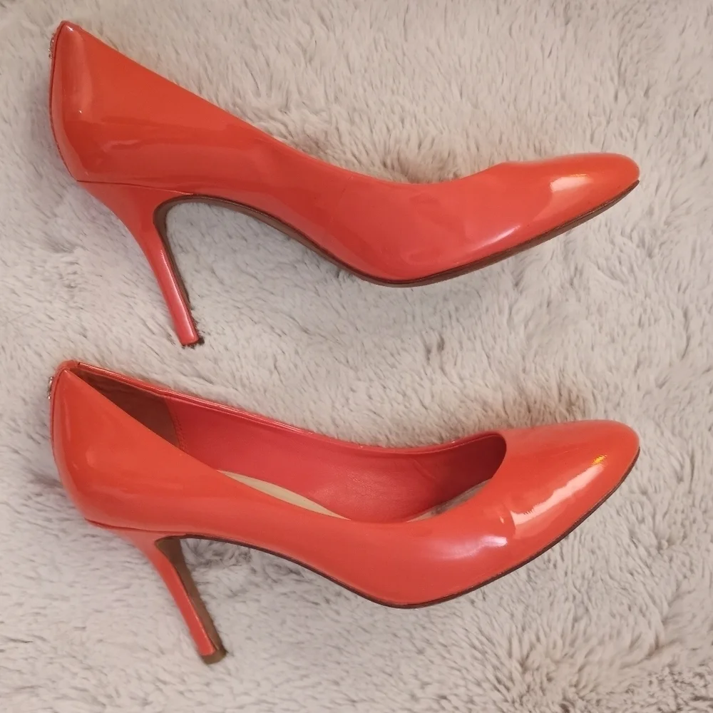 Coach Coral Orange Patent Leather Spring Summer Classic Vibrant Preppy Heel